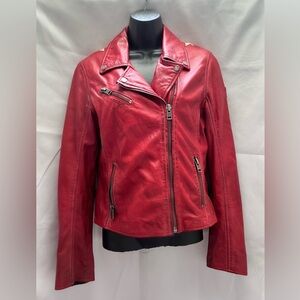Mauritius Red Leather jacket with stars on back